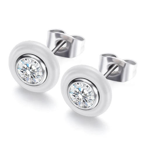 New Wedding Earring Jewelry Black White Ceramic Stud Earrings For Women girl Kids With AAA Health Ceramic Zirconia Earring