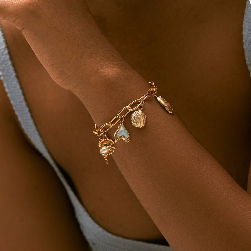 Copper Plating 18K Real Gold Color Retaining Bracelet Retro High Sense Handmade Pendant Bracelet