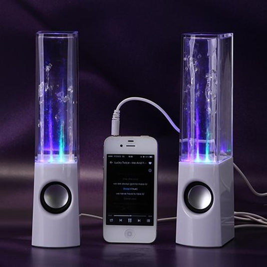 Bluetooth-paired water fountain speaker — connects wirelessly to your phone for music and light shows at home.