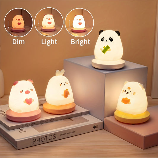 1piece Cute Piggy Tiger Rabbit Panda Shape Usb Silicone Children Sleep Night Light Rechargeable Bedroom Bedside Atmosphere Light Gift for Student Boys and Girls