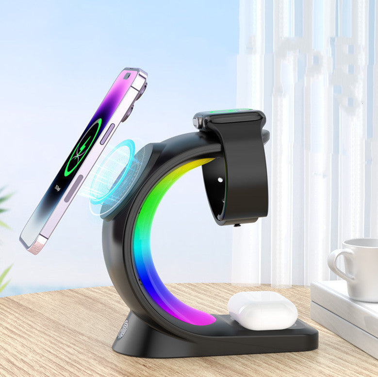 Magnetic Wireless Charger  Fast Charging For Smart Phone Atmosphere Light Charging Station For Airpods Pro I-phone Watch