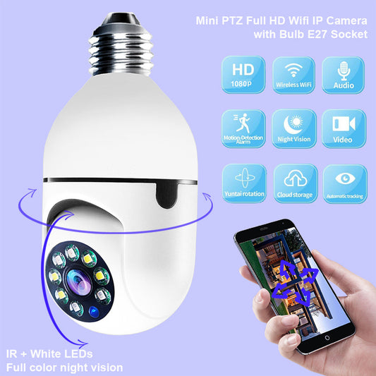 Bulb-shaped smart WiFi camera with zoom and app alerts — control and view live footage right from your phone.