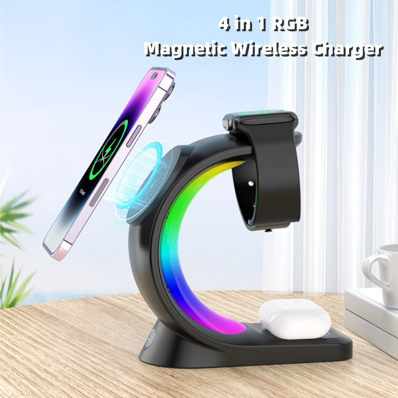 Magnetic Wireless Charger  Fast Charging For Smart Phone Atmosphere Light Charging Station For Airpods Pro I-phone Watch