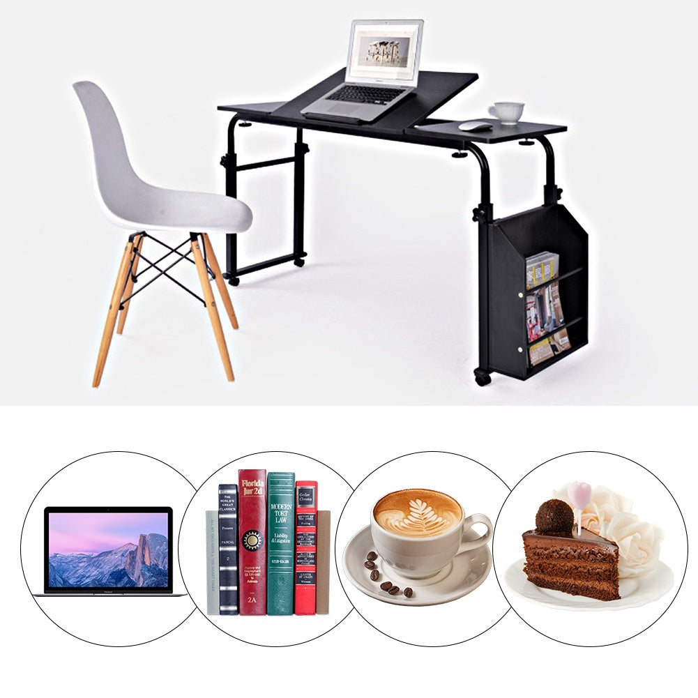Adjustable Laptop Cart Mobile Computer Desk Overbed Writing Table with Wheels