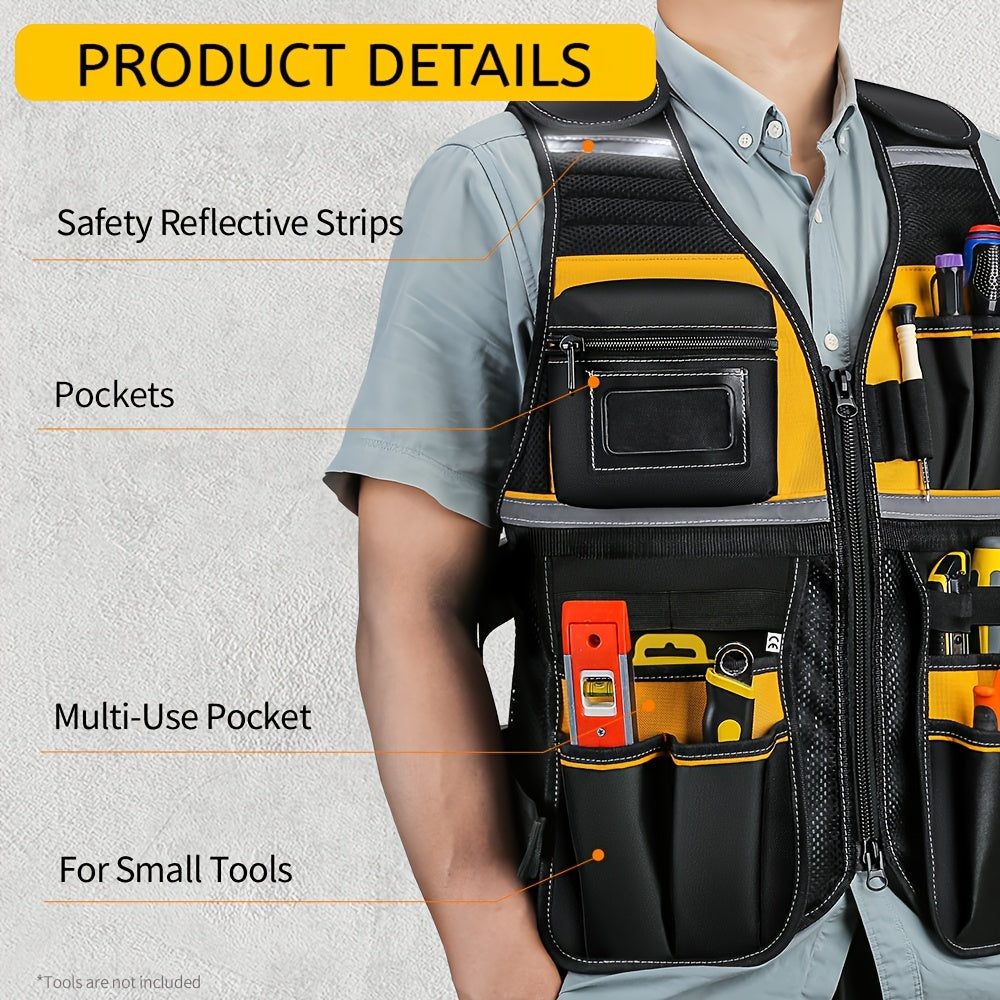 High-Visibility Reflective Work Vest - Durable with Tool Pockets for Electricians - Ensures Ultimate Construction Safety