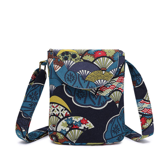 [Vintage Floral Bucket Bag] Vintage Floral Print Bucket Bag - Ethnic Style Crossbody Bag for Women - Fabric Flap Purse