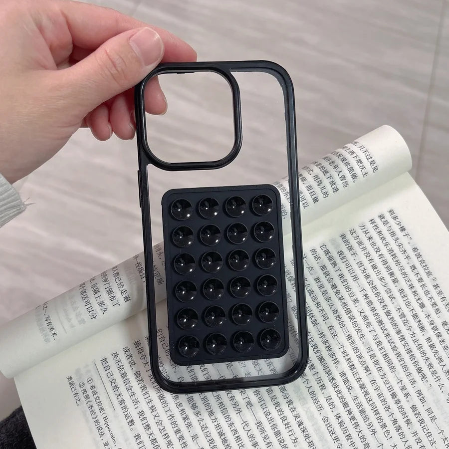 3D Suction Cup Airbag Phone Case For iPhone 16 15 14 13 12 11 Pro Max XR X XS 7 8 Plus Transparent Candy Shockproof Bumper Cover