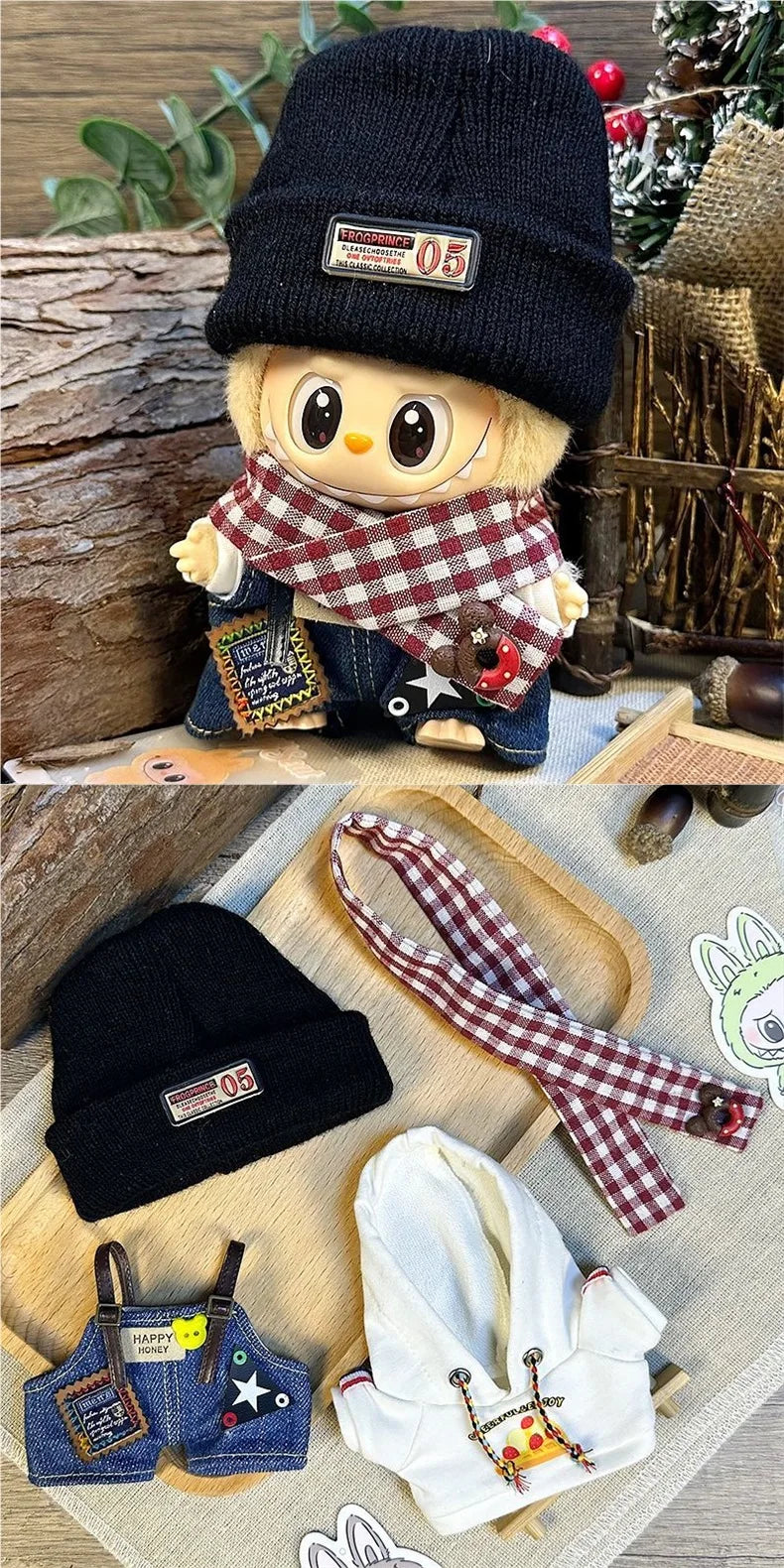 * Labubu  Second-Generation  Cool Hoodie Outfit With Hat  Character Doll Pendant Fashionable Clothing Accessories For Toys