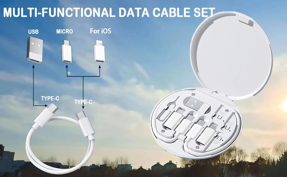 PD 60W Multifunctional USB Type C Data Cable Set Fast Charging For IPhone Xiaomi Charger Storage Box Adapter Card Pin Travel Box
