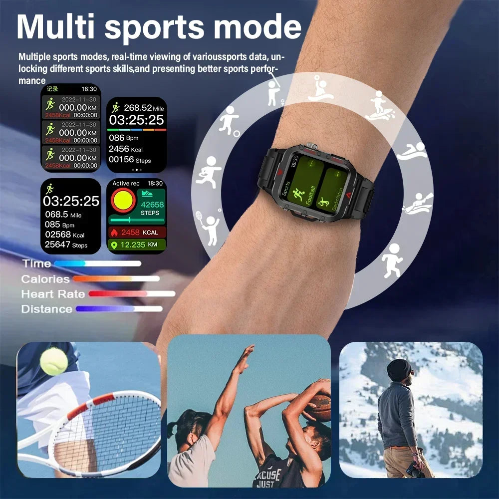 2025 Smartwatch Military Outdoor Sports Watches For Man Woman reloj hombre LED Flahlight Montres Hommes 1.73inch Bluetooth Watch