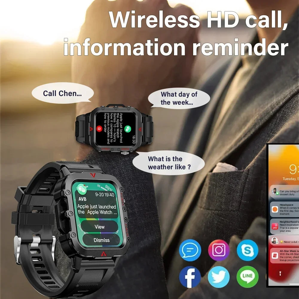 2025 Smartwatch Military Outdoor Sports Watches For Man Woman reloj hombre LED Flahlight Montres Hommes 1.73inch Bluetooth Watch