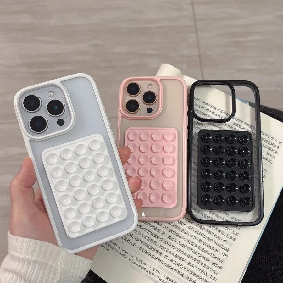 3D Suction Cup Airbag Phone Case For iPhone 16 15 14 13 12 11 Pro Max XR X XS 7 8 Plus Transparent Candy Shockproof Bumper Cover