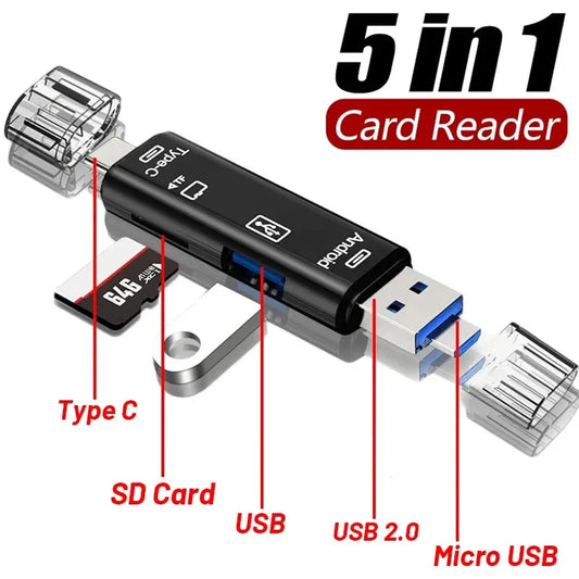 Lecteur de carte mémoire multifonction 5 en 1 USB 2.0 Type C USB Micro USB SD TF pour station d'accueil Android Adaptateur OTG Type C