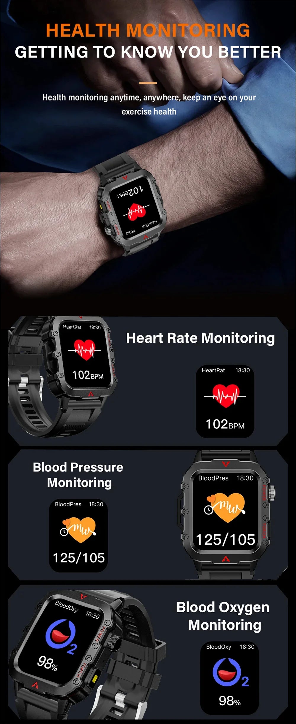 2025 Smartwatch Military Outdoor Sports Watches For Man Woman reloj hombre LED Flahlight Montres Hommes 1.73inch Bluetooth Watch