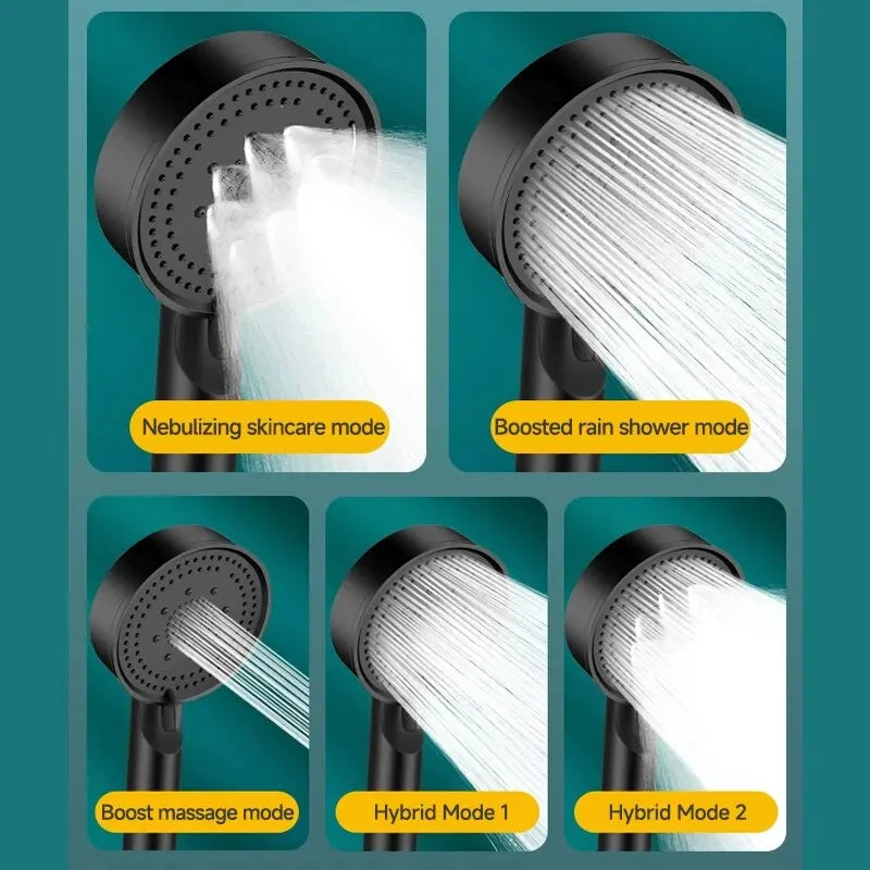 5 Modes Pressure Boost Shower Head Multifunction Adjustable Large Water Shower Nozzle Massage Bathroom Accessory