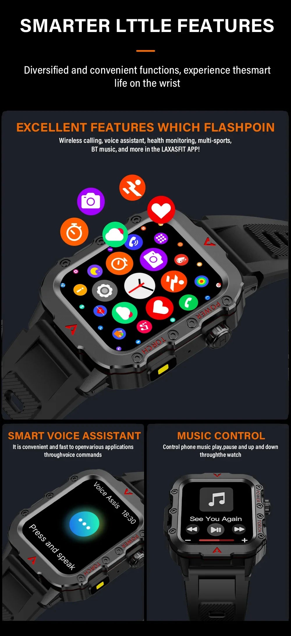 2025 Smartwatch Military Outdoor Sports Watches For Man Woman reloj hombre LED Flahlight Montres Hommes 1.73inch Bluetooth Watch