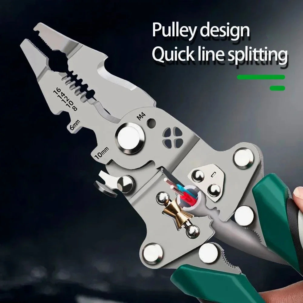 Foldable wire stripper, pulley design multi-function electrician wire splitter wire winding pliers crimping pliers hand tool