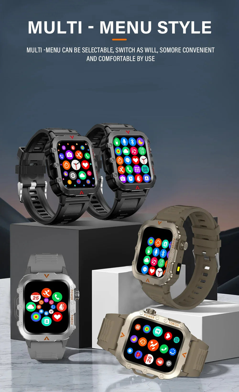 2025 Smartwatch Military Outdoor Sports Watches For Man Woman reloj hombre LED Flahlight Montres Hommes 1.73inch Bluetooth Watch