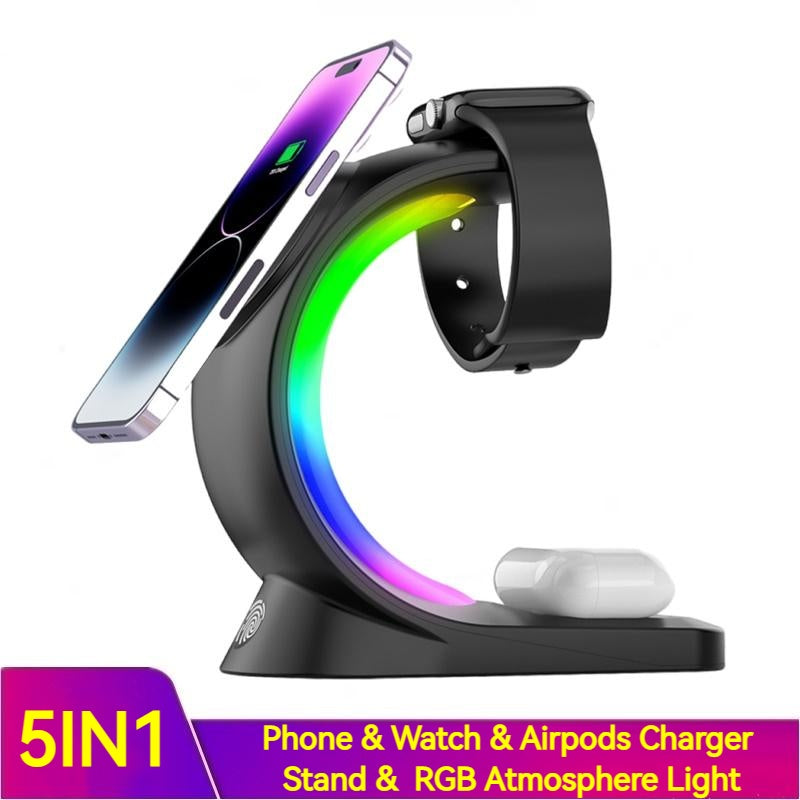 Magnetic Wireless Charger  Fast Charging For Smart Phone Atmosphere Light Charging Station For Airpods Pro I-phone Watch