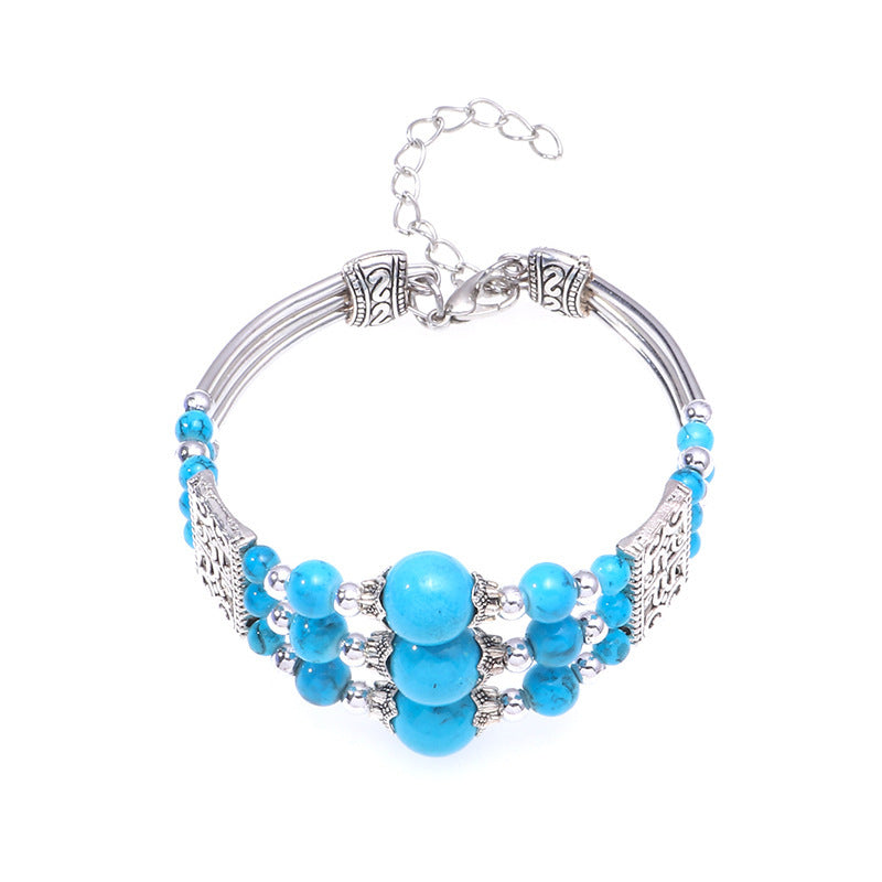 Tibetan Accessories Colorful Beads Wide Bangle Turquoise Bracelet