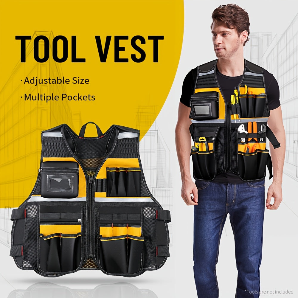 High-Visibility Reflective Work Vest - Durable with Tool Pockets for Electricians - Ensures Ultimate Construction Safety